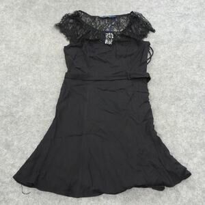 Polo Ralph Lauren Dress Womens 8 Lace Top Black Belted Lined Sleeveless Shift A‎